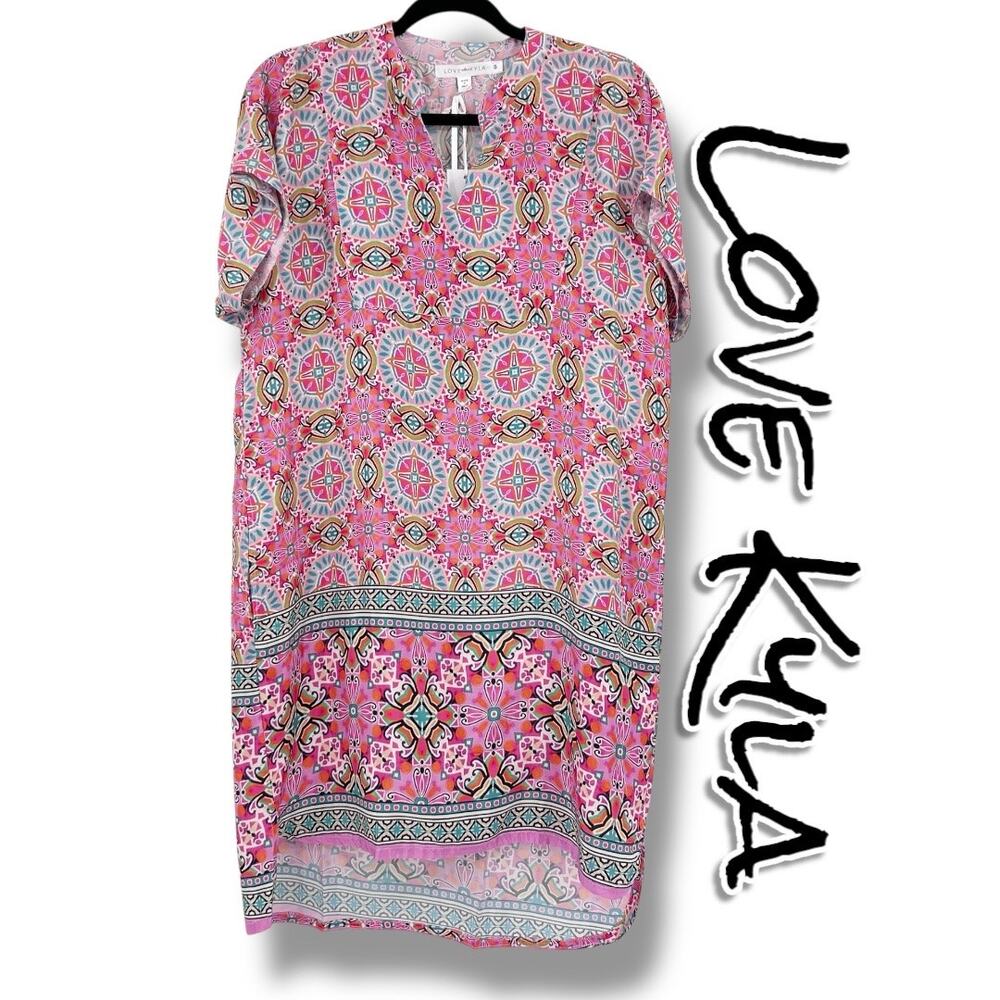 NWT Love Kyla Lilo Anthropologie Pink Kaleidoscope Silk Blend Dress Womens Sz S